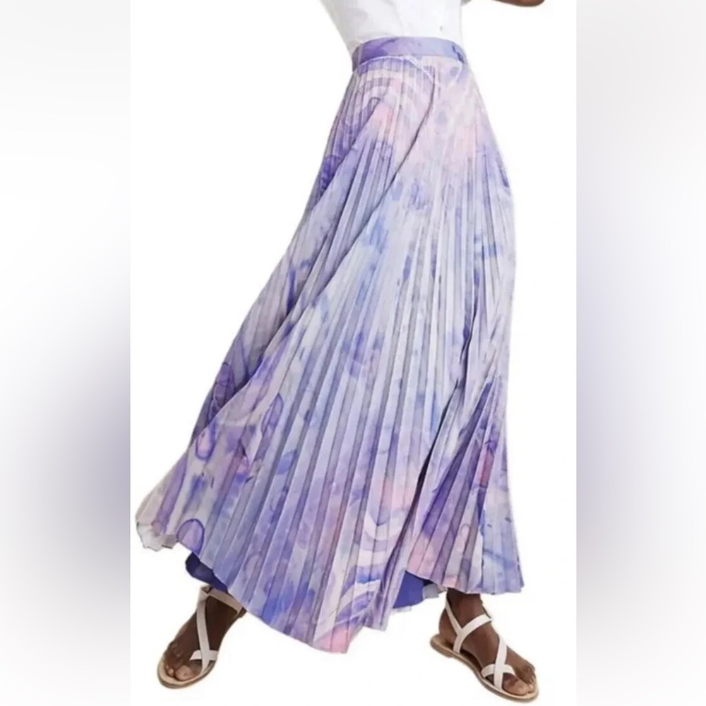 Anthropologie Purple Siddhartha Bansal Marble Dyed Pleated Maxi Skirt Size 2 - Picture 5 of 14